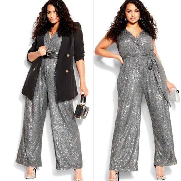 City Chic Pants - City Chic Dazzling Sequin Jumpsuit | Gunmetal | Size US 18 | NWT